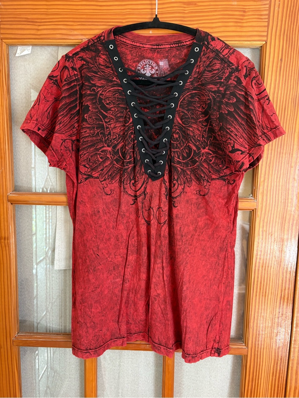 Affliction Red Lace-Up Graphic Short Sleeve Tee